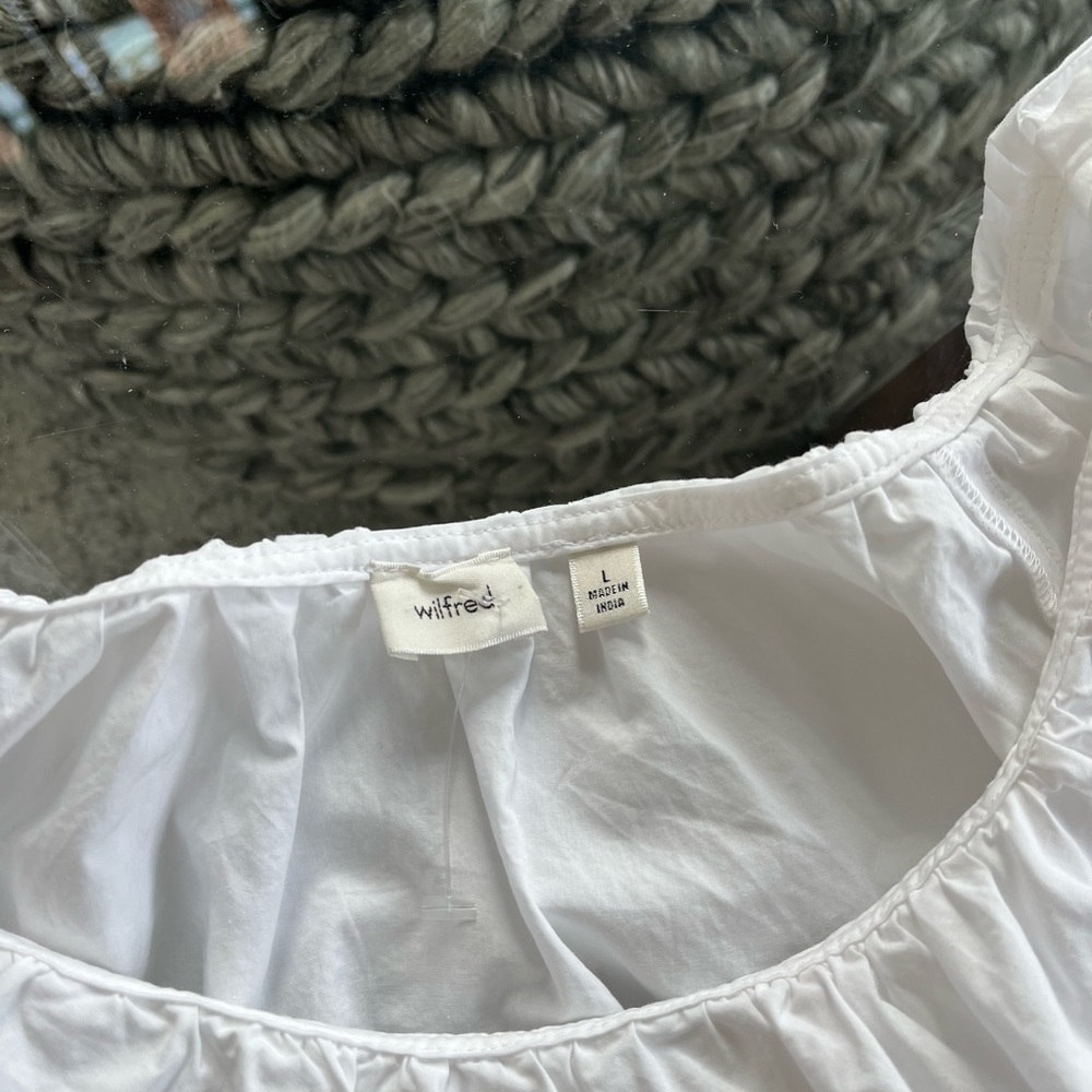 Aritzia Wilfred Verbena Poplin White Cotton Ruffle Boho Casual Relaxed Blouse L - Picture 15 of 17